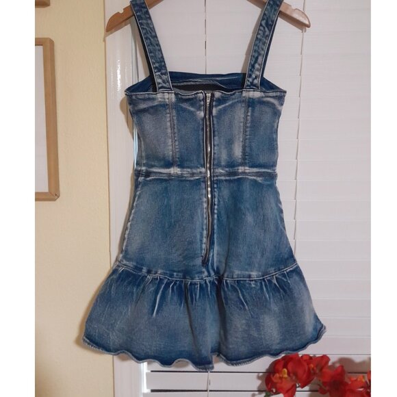 Amanda Uprichard Piper romper denim ruffle back zip size small - Picture 4 of 9